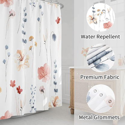 Sage Green Beige Watercolor Floral Fabric Shower Curtain 72x72