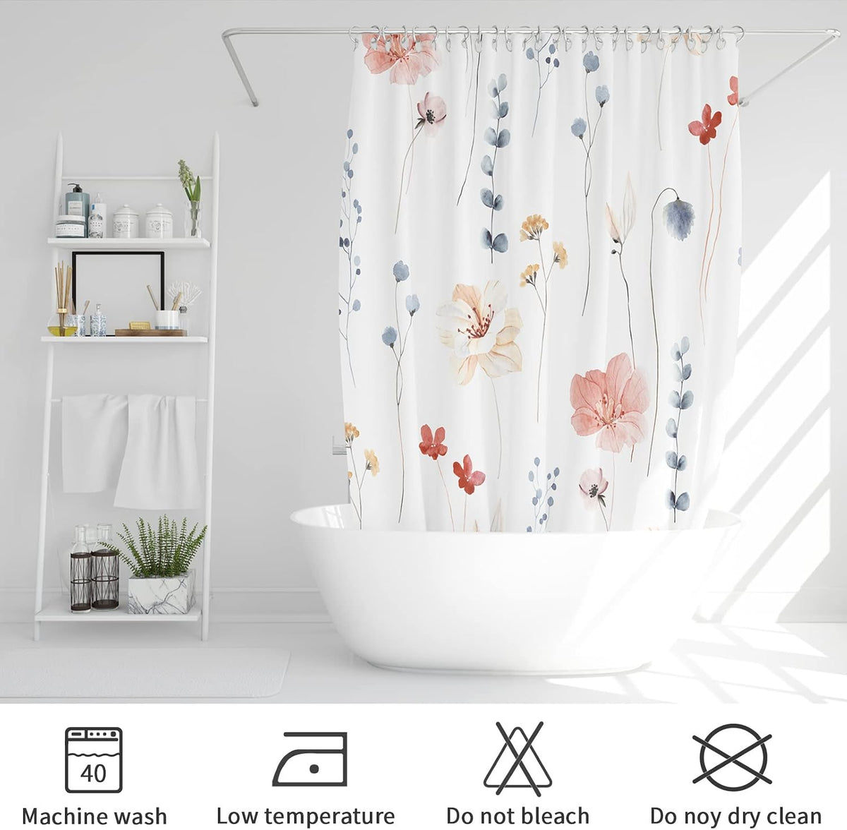 Sage Green Beige Watercolor Floral Fabric Shower Curtain 72x72