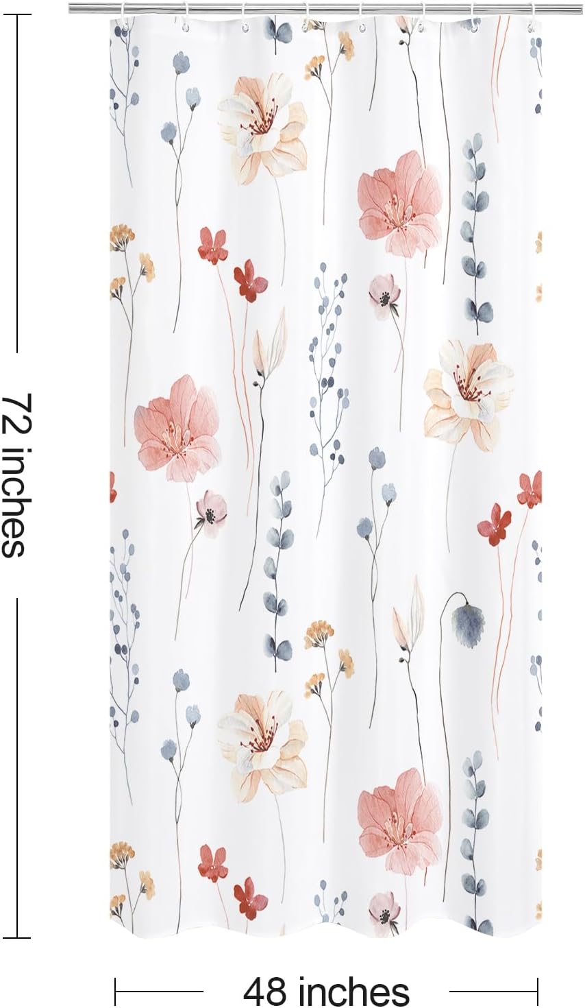 Sage Green Beige Watercolor Floral Fabric Shower Curtain 72x72