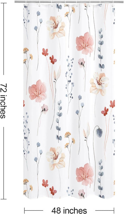 Sage Green Beige Watercolor Floral Fabric Shower Curtain 72x72