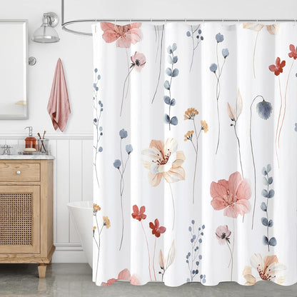 Sage Green Beige Watercolor Floral Fabric Shower Curtain 72x72