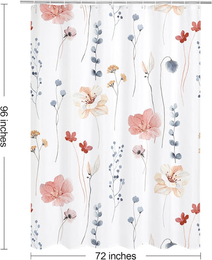 Sage Green Beige Watercolor Floral Fabric Shower Curtain 72x72