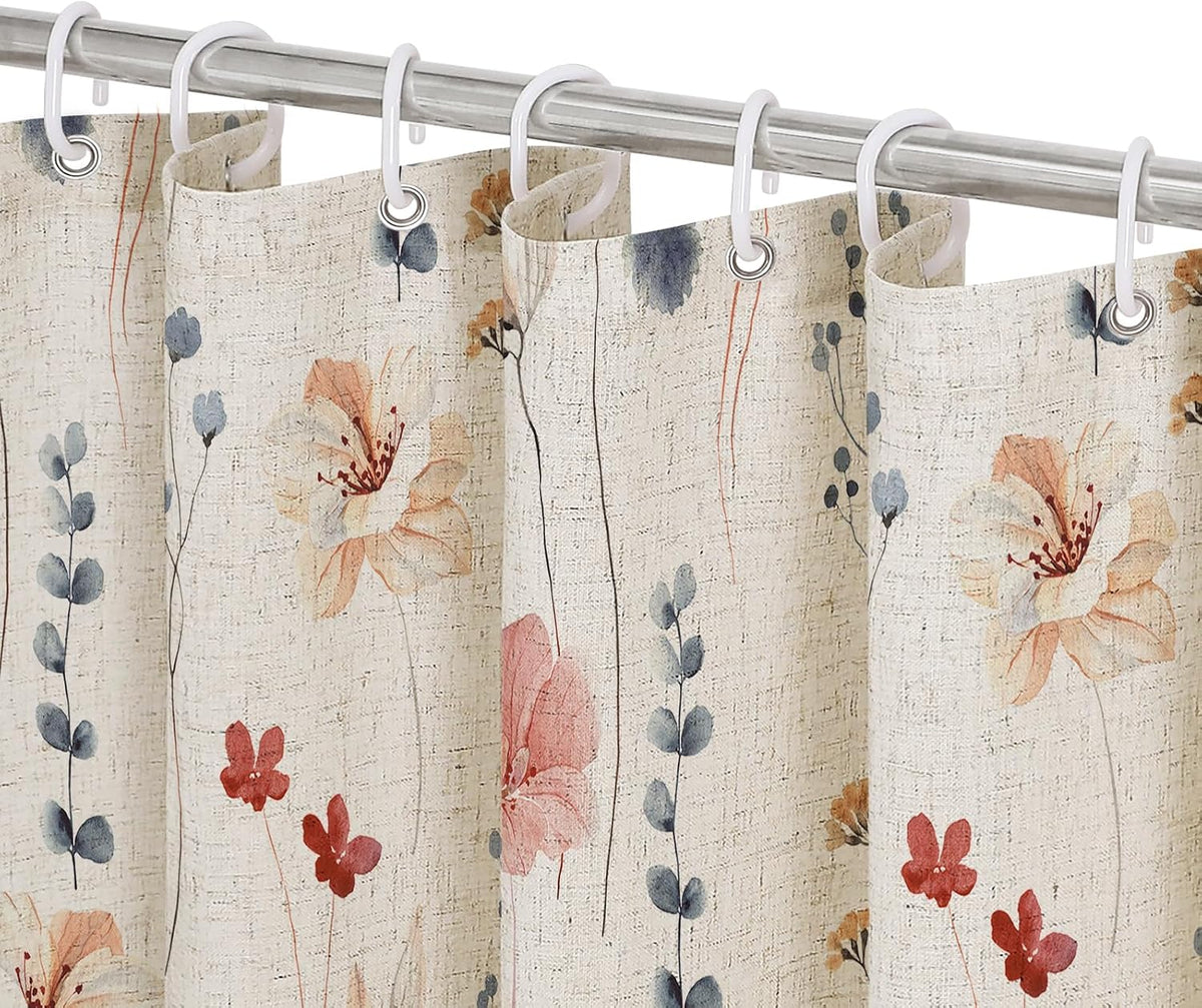 Sage Green Beige Watercolor Floral Fabric Shower Curtain 72x72