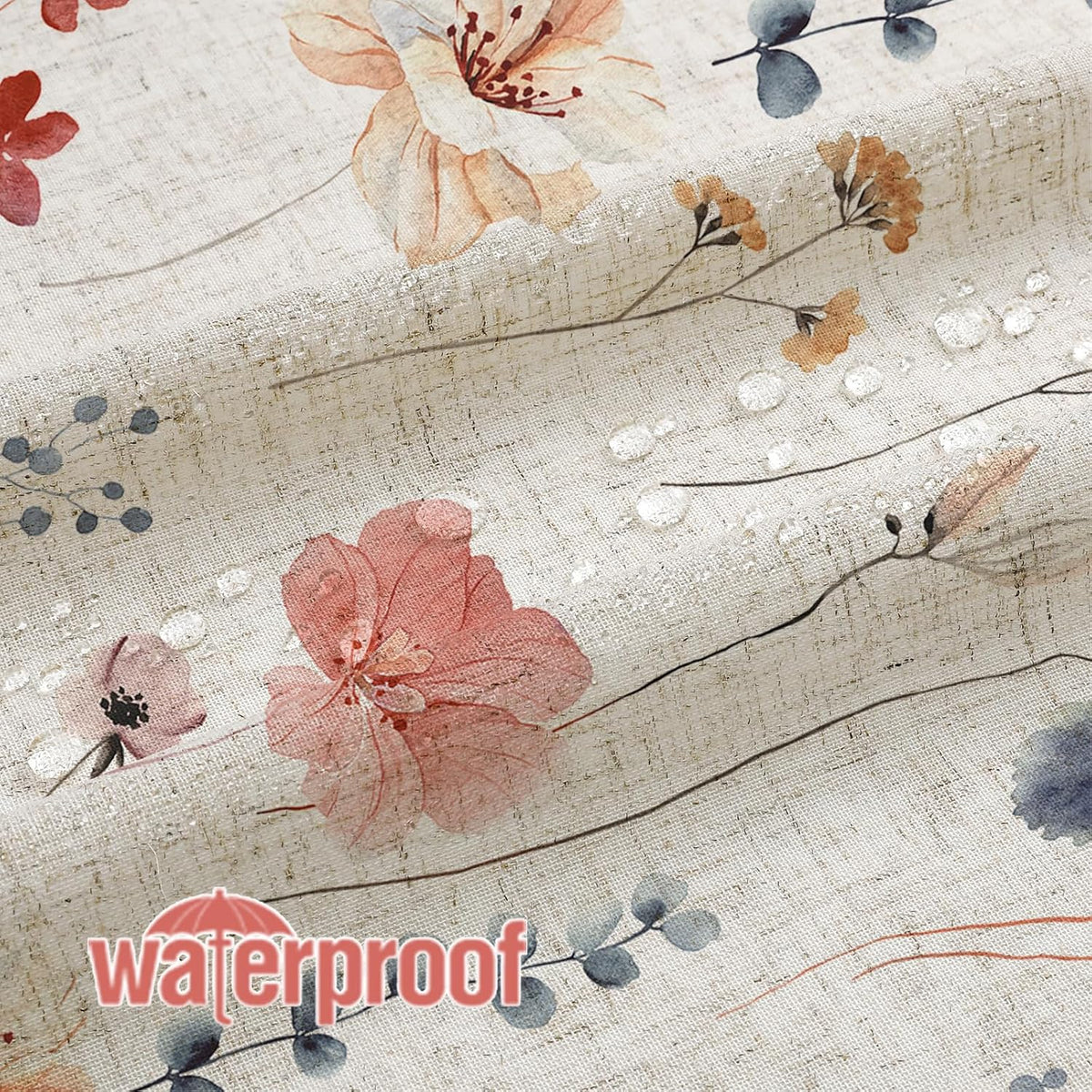 Sage Green Beige Watercolor Floral Fabric Shower Curtain 72x72