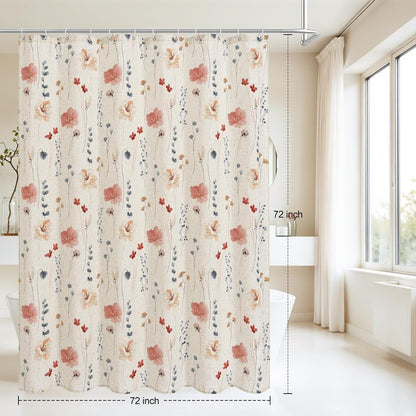 Sage Green Beige Watercolor Floral Fabric Shower Curtain 72x72
