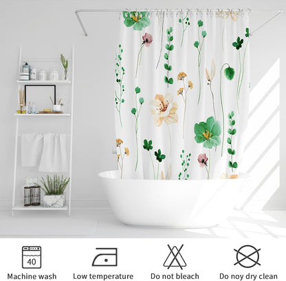 Sage Green Beige Watercolor Floral Fabric Shower Curtain 72x72