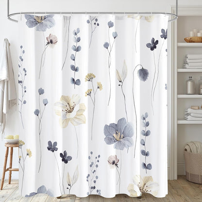 Sage Green Beige Watercolor Floral Fabric Shower Curtain 72x72