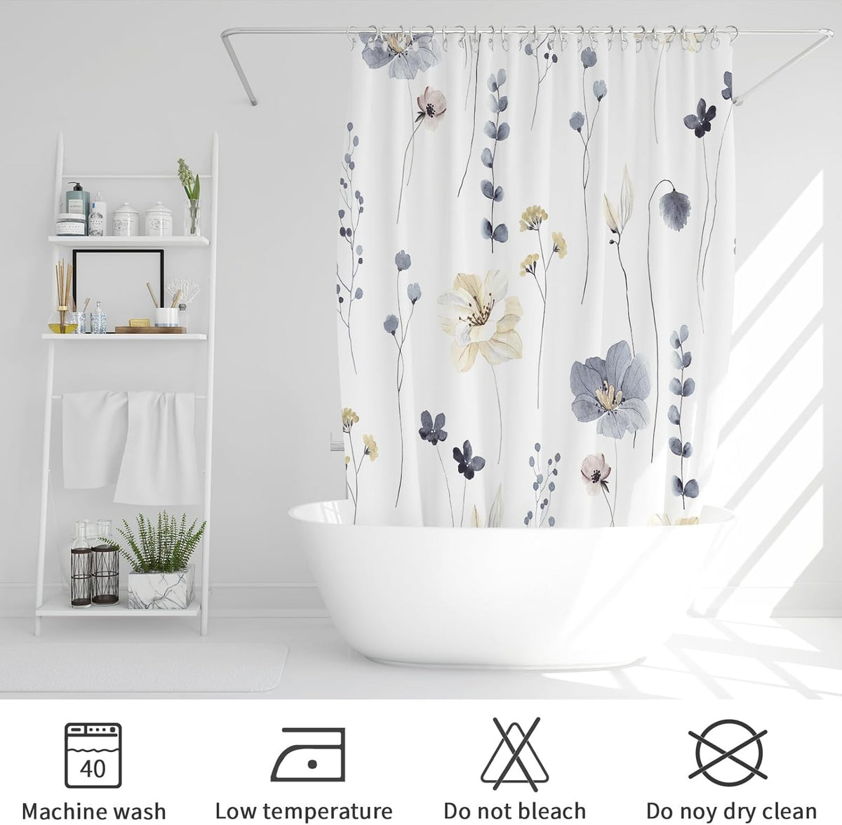 Sage Green Beige Watercolor Floral Fabric Shower Curtain 72x72