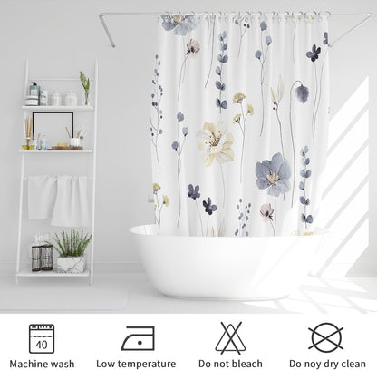 Sage Green Beige Watercolor Floral Fabric Shower Curtain 72x72