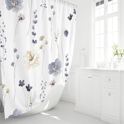 Sage Green Beige Watercolor Floral Fabric Shower Curtain 72x72