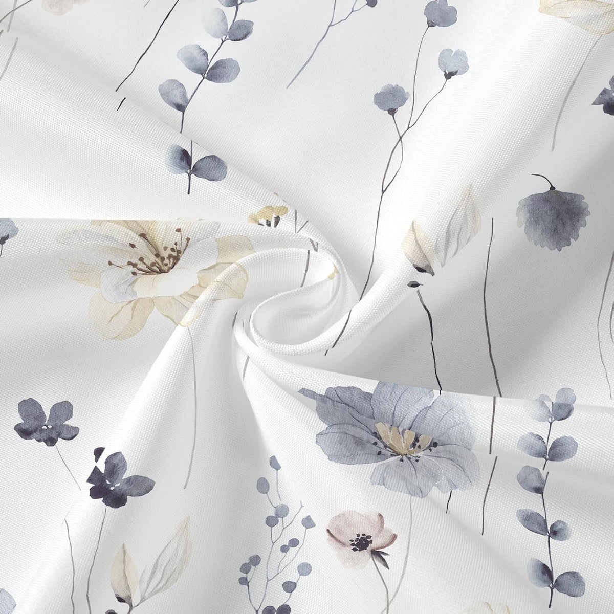 Sage Green Beige Watercolor Floral Fabric Shower Curtain 72x72