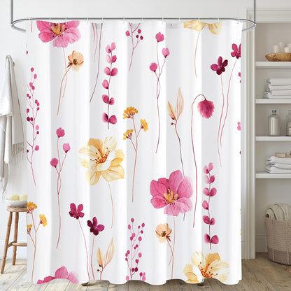 Sage Green Beige Watercolor Floral Fabric Shower Curtain 72x72