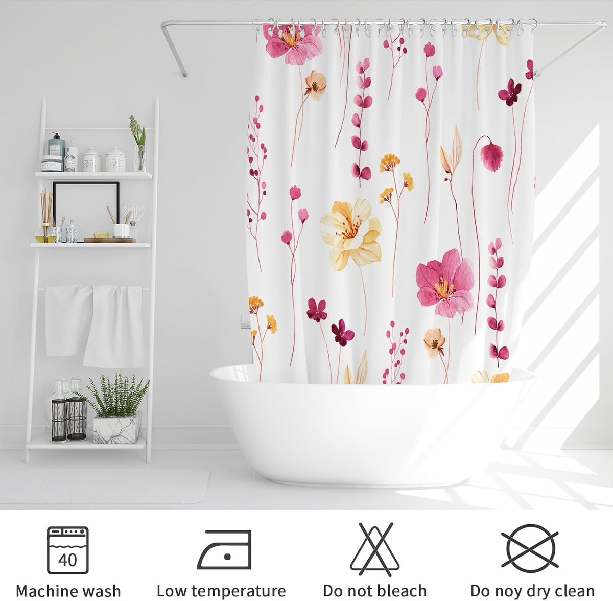 Sage Green Beige Watercolor Floral Fabric Shower Curtain 72x72