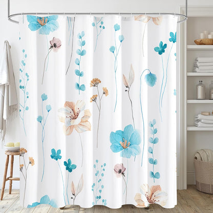 Sage Green Beige Watercolor Floral Fabric Shower Curtain 72x72
