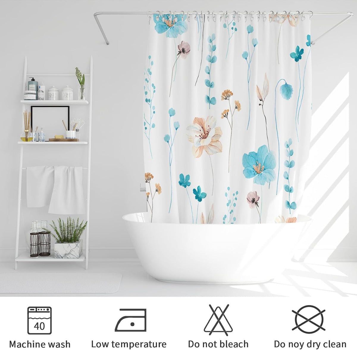 Sage Green Beige Watercolor Floral Fabric Shower Curtain 72x72