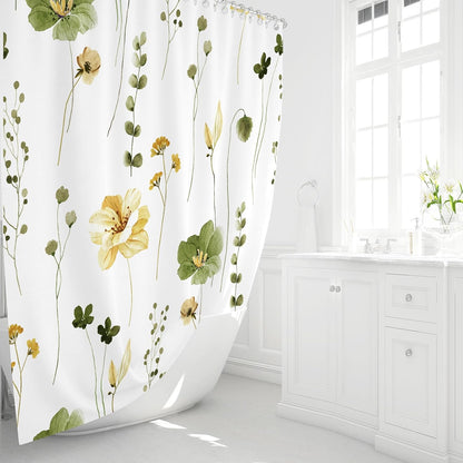 Sage Green Beige Watercolor Floral Fabric Shower Curtain 72x72