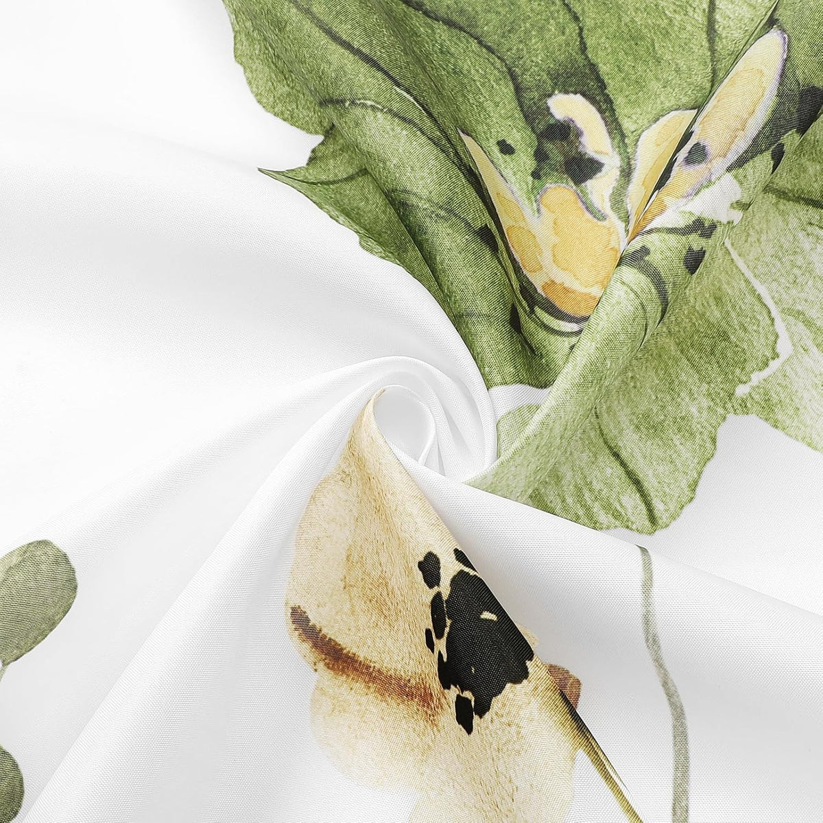 Sage Green Beige Watercolor Floral Fabric Shower Curtain 72x72