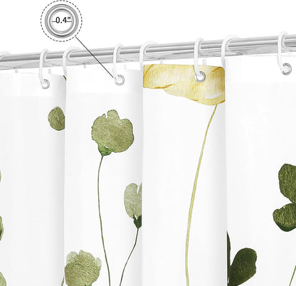 Sage Green Beige Watercolor Floral Fabric Shower Curtain 72x72