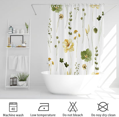 Sage Green Beige Watercolor Floral Fabric Shower Curtain 72x72