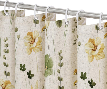 Sage Green Beige Watercolor Floral Fabric Shower Curtain 72x72