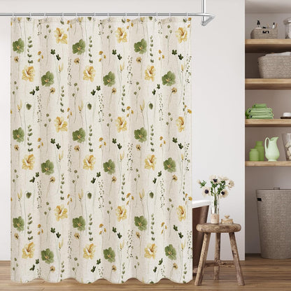 Sage Green Beige Watercolor Floral Fabric Shower Curtain 72x72