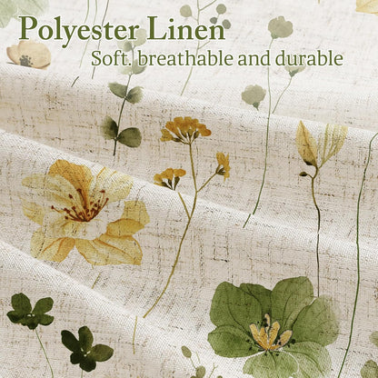 Sage Green Beige Watercolor Floral Fabric Shower Curtain 72x72