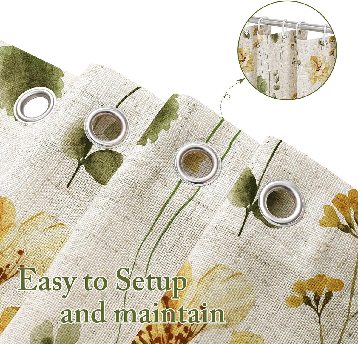 Sage Green Beige Watercolor Floral Fabric Shower Curtain 72x72