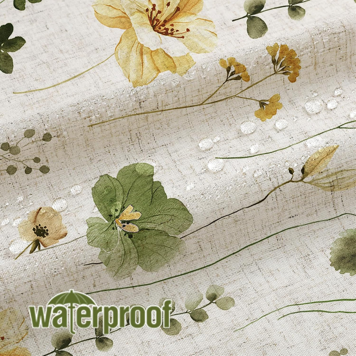 Sage Green Beige Watercolor Floral Fabric Shower Curtain 72x72