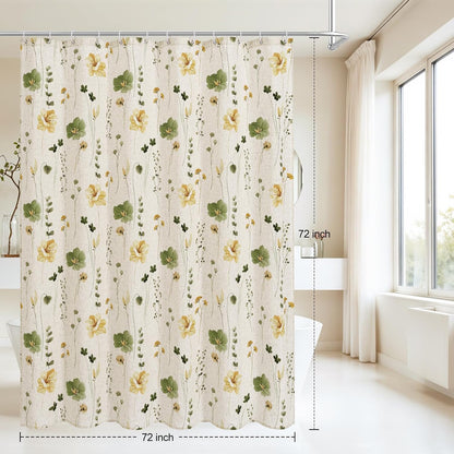 Sage Green Beige Watercolor Floral Fabric Shower Curtain 72x72