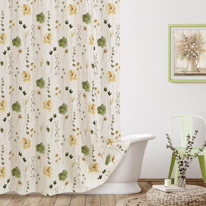 Sage Green Beige Watercolor Floral Fabric Shower Curtain 72x72