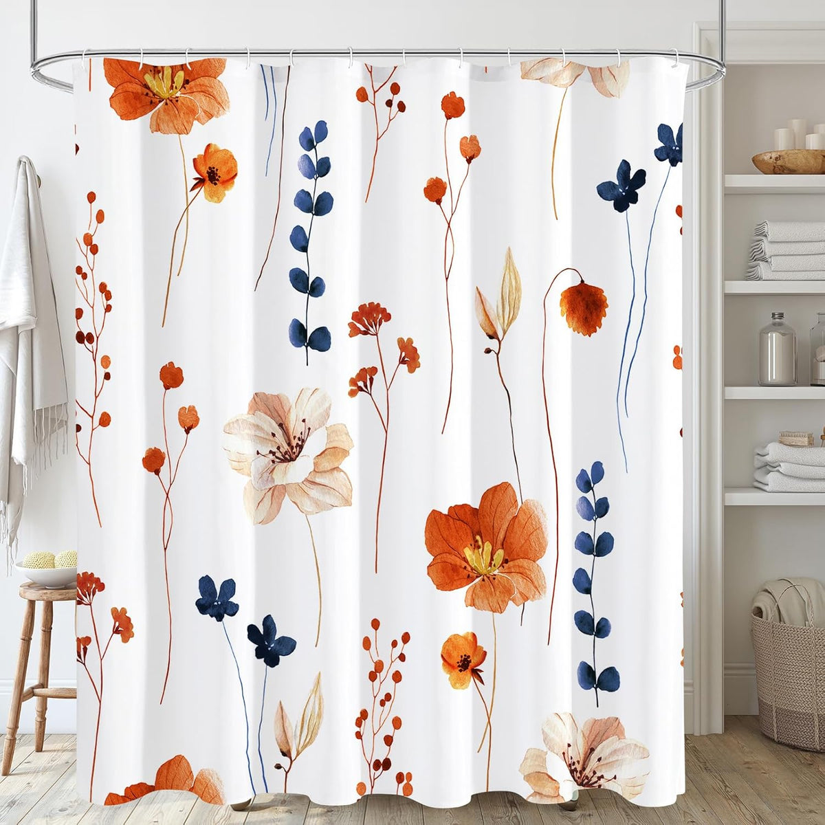 Sage Green Beige Watercolor Floral Fabric Shower Curtain 72x72