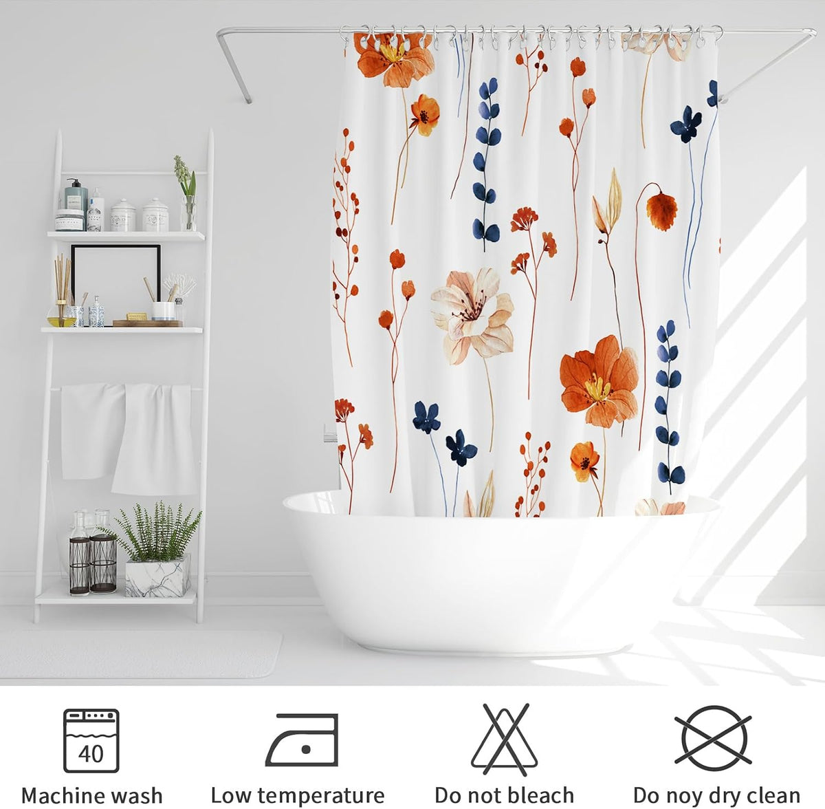 Sage Green Beige Watercolor Floral Fabric Shower Curtain 72x72