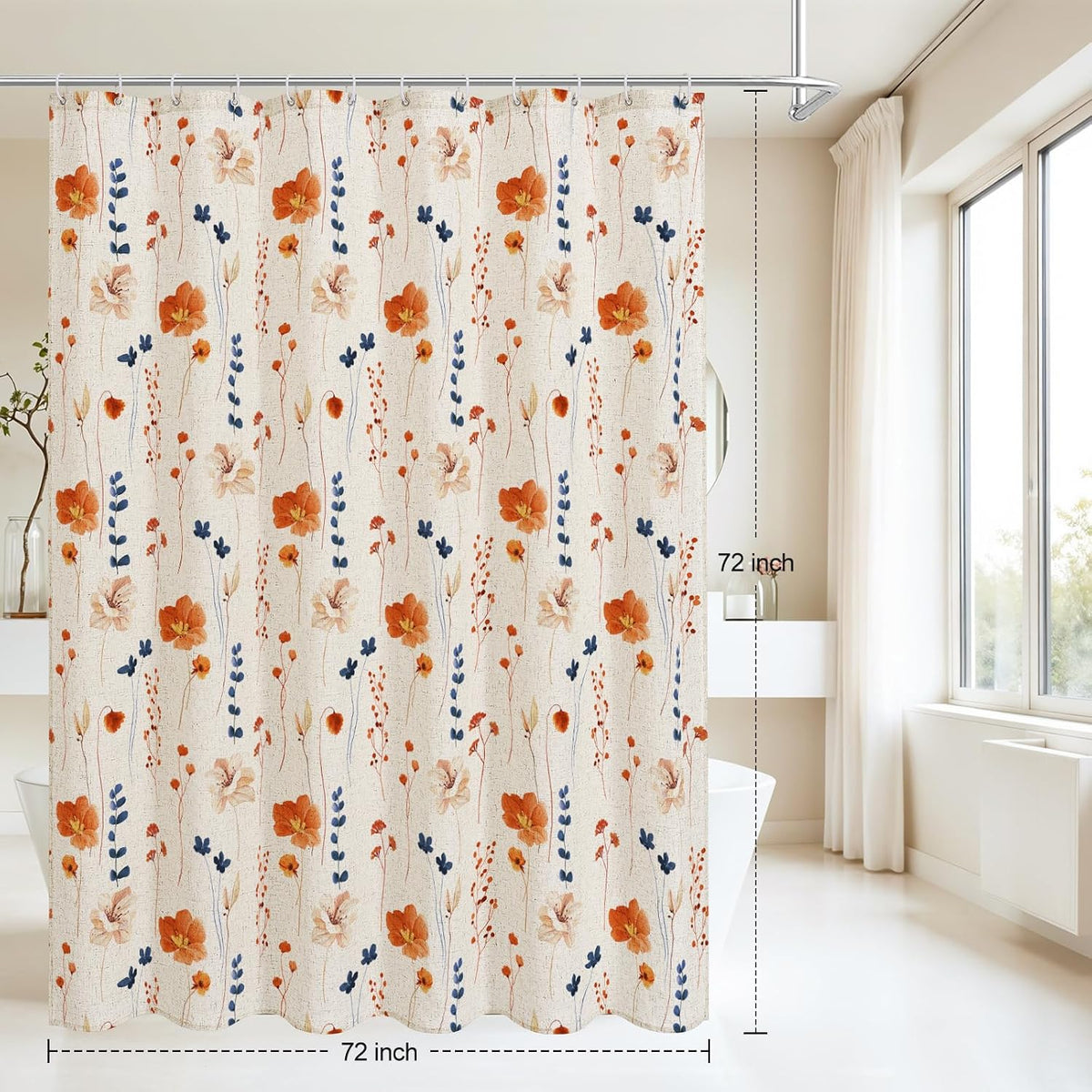 Sage Green Beige Watercolor Floral Fabric Shower Curtain 72x72