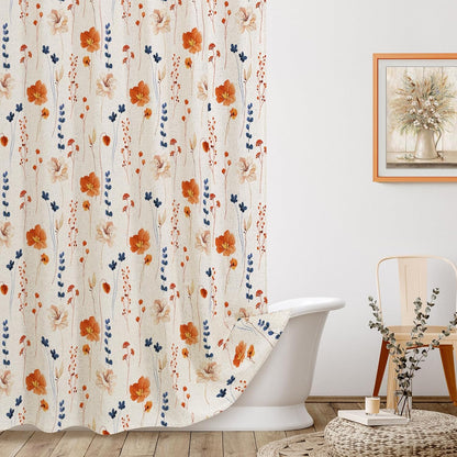 Sage Green Beige Watercolor Floral Fabric Shower Curtain 72x72
