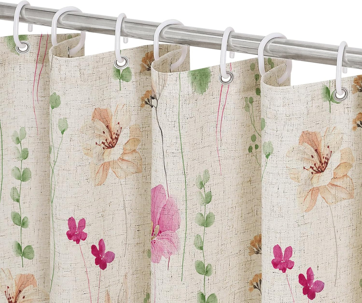 Sage Green Beige Watercolor Floral Fabric Shower Curtain 72x72
