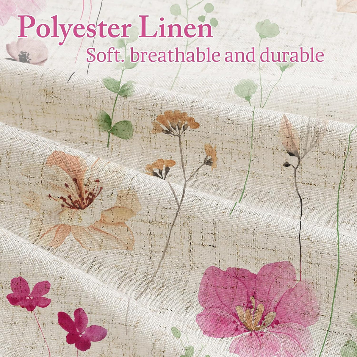 Sage Green Beige Watercolor Floral Fabric Shower Curtain 72x72