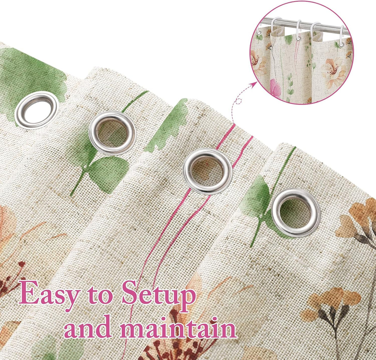 Sage Green Beige Watercolor Floral Fabric Shower Curtain 72x72