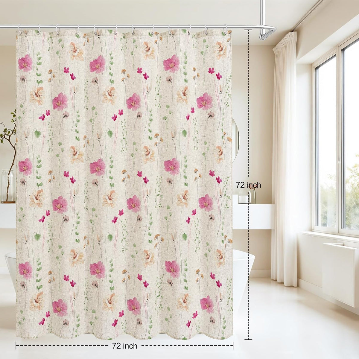 Sage Green Beige Watercolor Floral Fabric Shower Curtain 72x72