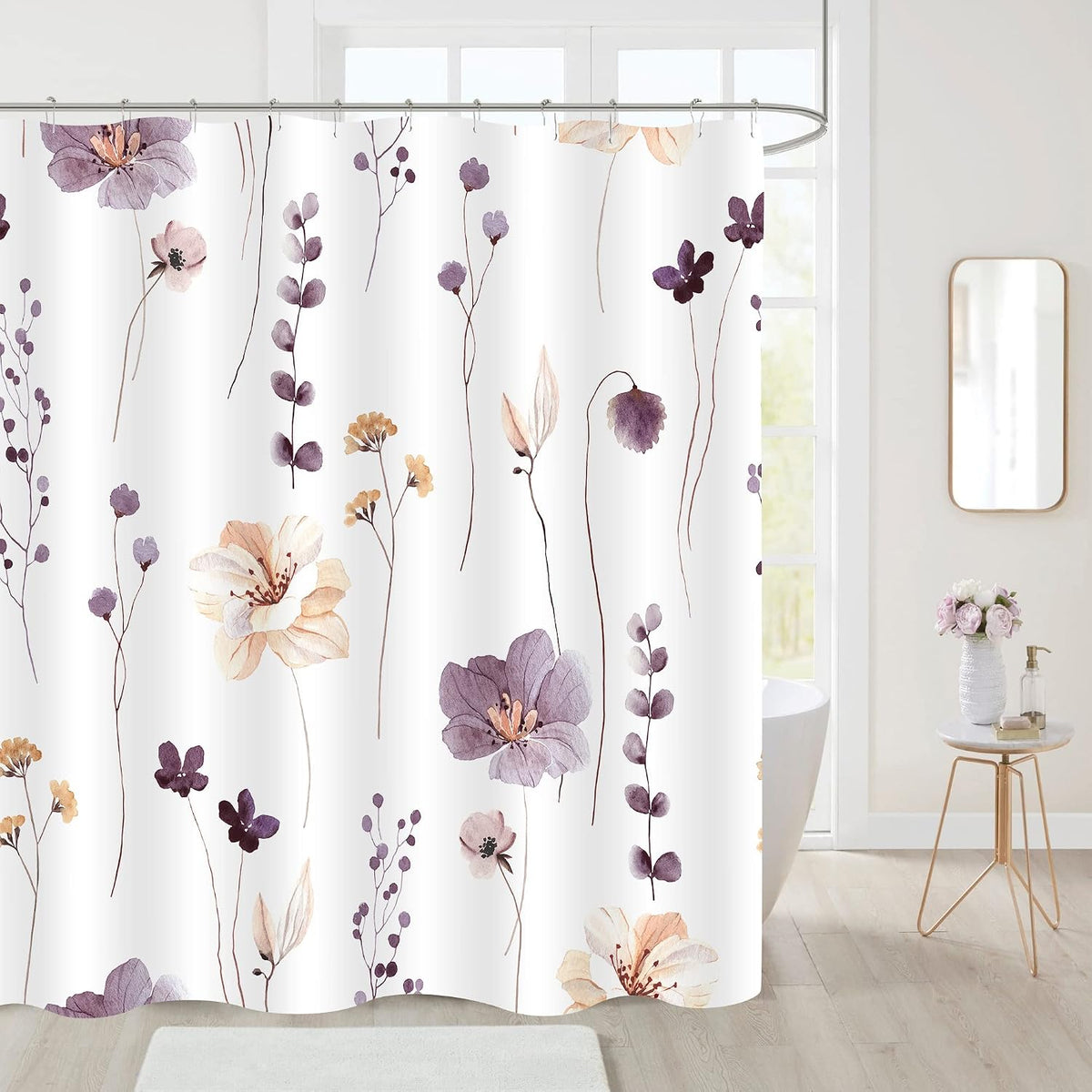 Sage Green Beige Watercolor Floral Fabric Shower Curtain 72x72
