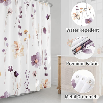 Sage Green Beige Watercolor Floral Fabric Shower Curtain 72x72
