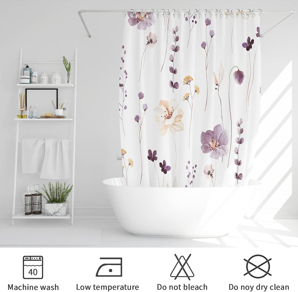 Sage Green Beige Watercolor Floral Fabric Shower Curtain 72x72