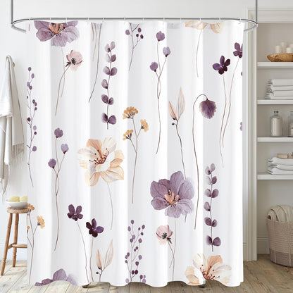 Sage Green Beige Watercolor Floral Fabric Shower Curtain 72x72