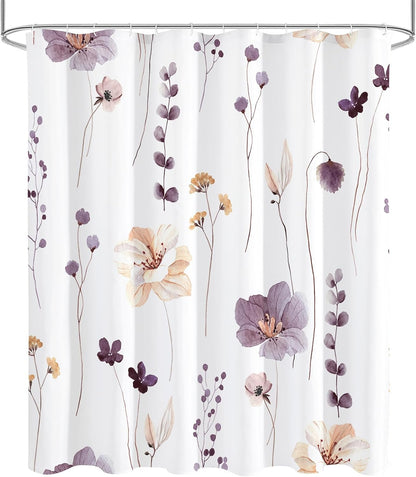 Sage Green Beige Watercolor Floral Fabric Shower Curtain 72x72
