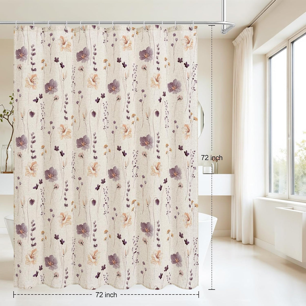 Sage Green Beige Watercolor Floral Fabric Shower Curtain 72x72