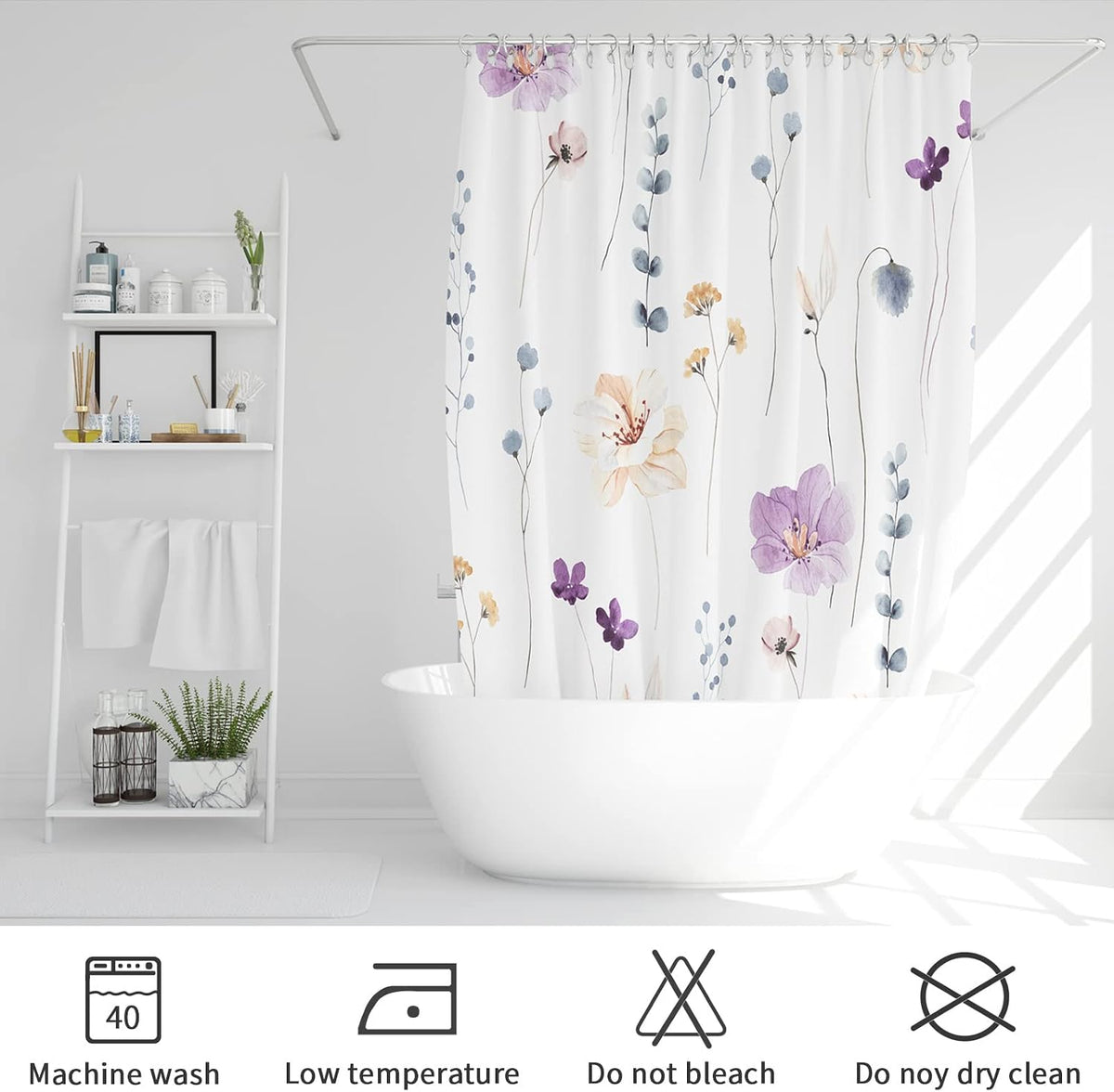 Sage Green Beige Watercolor Floral Fabric Shower Curtain 72x72