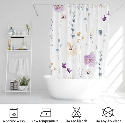 Sage Green Beige Watercolor Floral Fabric Shower Curtain 72x72