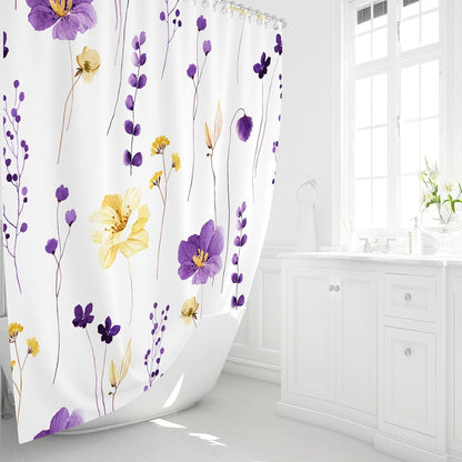 Sage Green Beige Watercolor Floral Fabric Shower Curtain 72x72