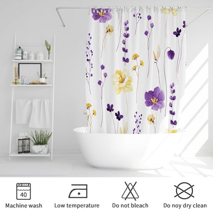 Sage Green Beige Watercolor Floral Fabric Shower Curtain 72x72