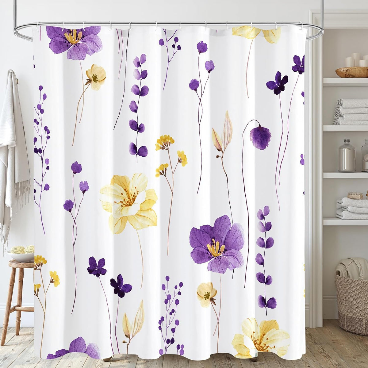 Sage Green Beige Watercolor Floral Fabric Shower Curtain 72x72