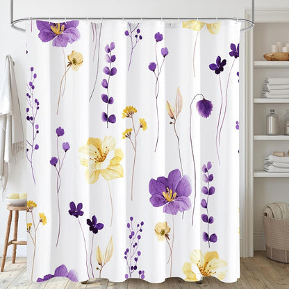 Sage Green Beige Watercolor Floral Fabric Shower Curtain 72x72